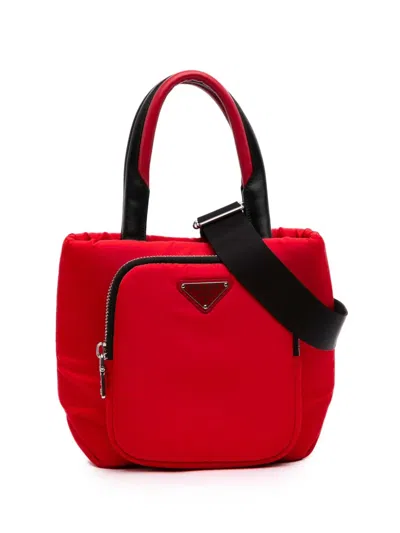 Pre-owned Prada 2013-2026 Small Tessuto Pocket Cargo Tote Satchel In Red