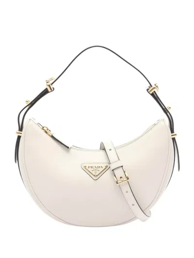 Pre-owned Prada 2013-2026 Soft Calf Arche Satchel In White