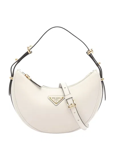 Pre-owned Prada 2013-2026 Soft Calf Arche Satchel In White