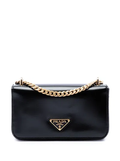 Pre-owned Prada 2013-2026 Soft Calf Chain Crossbody Bag In Black