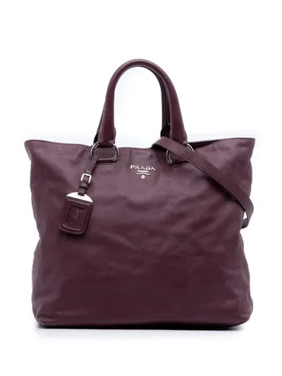Pre-owned Prada 2013-2026 Soft Calf Convertible Shopper Tote Satchel In Red