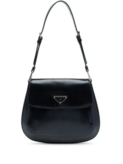 Pre-owned Prada 2013-2026 Spazzolato Leather Cleo Flap Shoulder Bag In Black