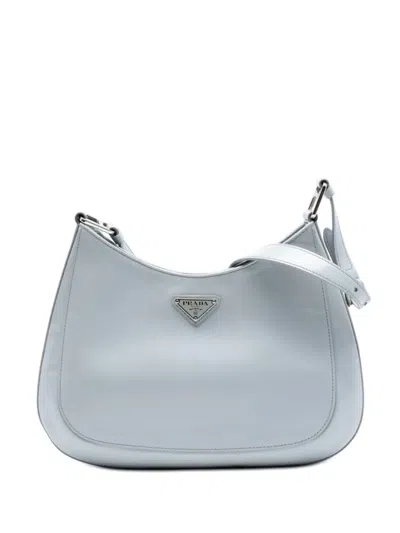 Pre-owned Prada 2013-2026 Spazzolato Leather Cleo Shoulder Bag In Blue