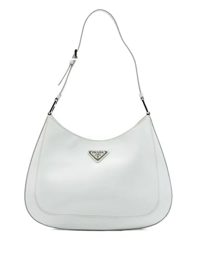 Pre-owned Prada 2013-2026 Spazzolato Leather Cleo Shoulder Bag In White