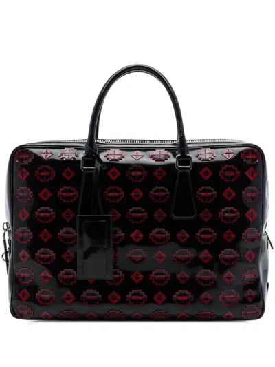 Pre-owned Prada 2013-2026 Spazzolato Leather Geometric Applique Briefcase Business Bag In Black