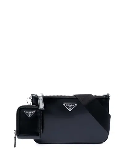 Pre-owned Prada 2013-2026 Spazzolato Leather Zip Top Crossbody Bag In Black