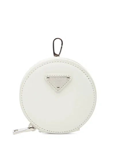 Pre-owned Prada 2013-2026 Spazzolato Round Bag Charm Coin Pouch In White