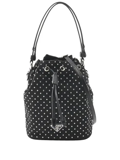 Pre-owned Prada 2013-2026 Studded Bucket Bag In Black