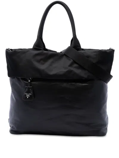 Pre-owned Prada 2013-2026 Tessuto And Nappa Reversible Satchel In Black