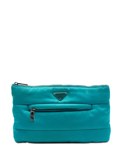 Pre-owned Prada 2013-2026 Tessuto Bomber Clutch Bag In Blue