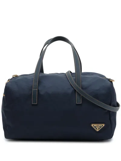 Pre-owned Prada 2013-2026 Tessuto Boston Bag Satchel In Blue