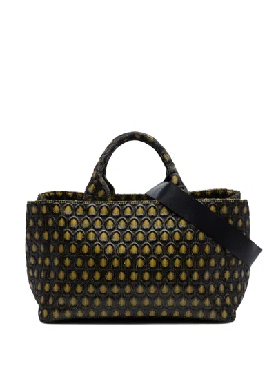 Pre-owned Prada 2013-2026 Tessuto Broccato Canapa Tote Satchel In Black