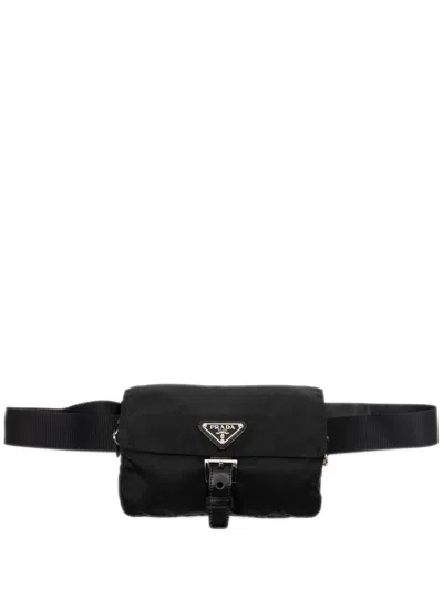 Pre-owned Prada 2013-2026 Tessuto Buckle Belt Bag In Black