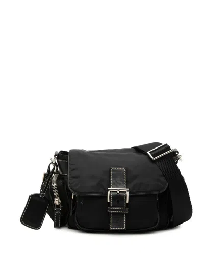 Pre-owned Prada 2013-2026 Tessuto Buckle Messenger Bag Crossbody Bag In Black