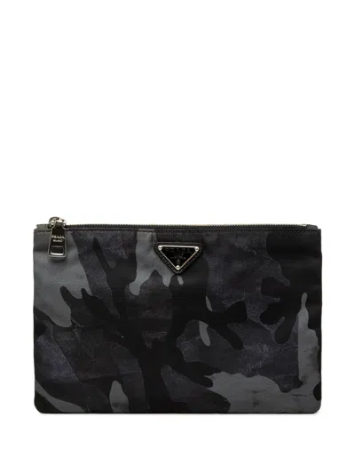 Pre-owned Prada 2013-2026 Tessuto Camouflage Clutch Bag In Blue