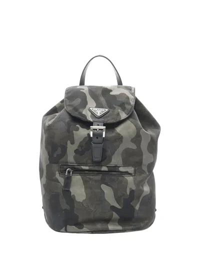 Pre-owned Prada 2013-2026 Tessuto Camouflage Saffiano Backpack In Green
