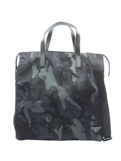 Pre-owned Prada 2013-2026 Tessuto Camouflage Satchel In Blue