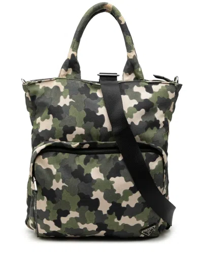 Pre-owned Prada 2013-2026 Tessuto Camouflage Satchel In Green