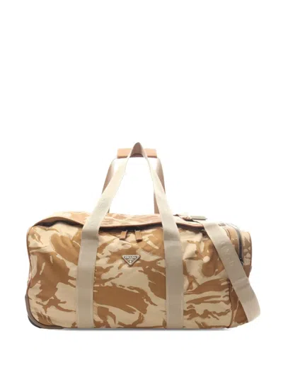 Pre-owned Prada 2013-2026 Tessuto Camouflage Trolley Travel Bag In Neutrals