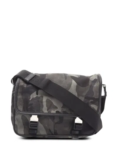 Pre-owned Prada 2013-2026 Tessuto Camouflage Zip Double Buckle Messenger Bag Crossbody Bag In Grey