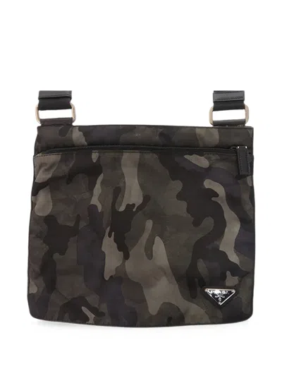 Pre-owned Prada 2013-2026 Tessuto Camouflage Zip Top Crossbody Bag In Green