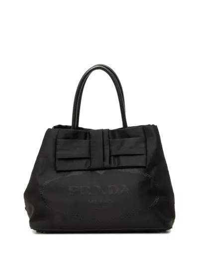 Pre-owned Prada 2013-2026 Tessuto Canapa Logo Bow Satchel In Black