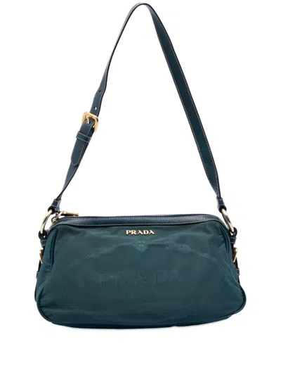 Pre-owned Prada 2013-2026 Tessuto Canapa Logo Shoulder Bag In Blue