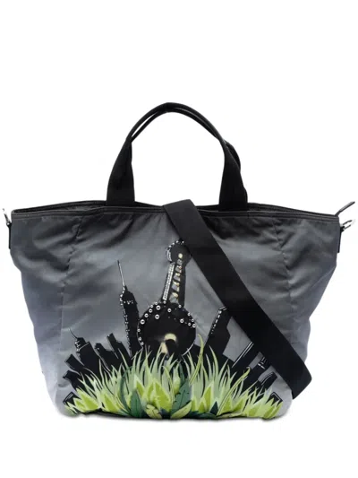 Pre-owned Prada 2013-2026 Tessuto City And Jungle Print Tote Satchel In Gray