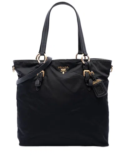 Pre-owned Prada 2013-2026 Tessuto Convertible Tote Satchel In Black