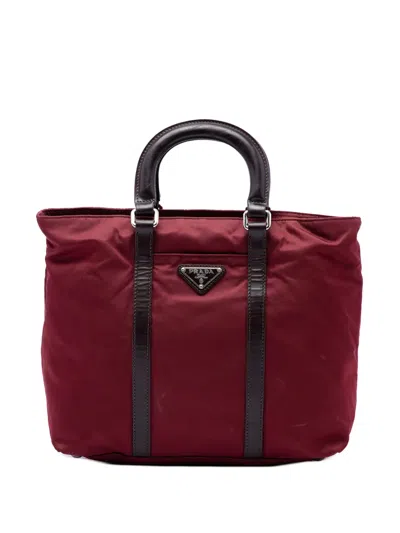 Pre-owned Prada 2013-2026 Tessuto Convertible Tote Satchel In Red