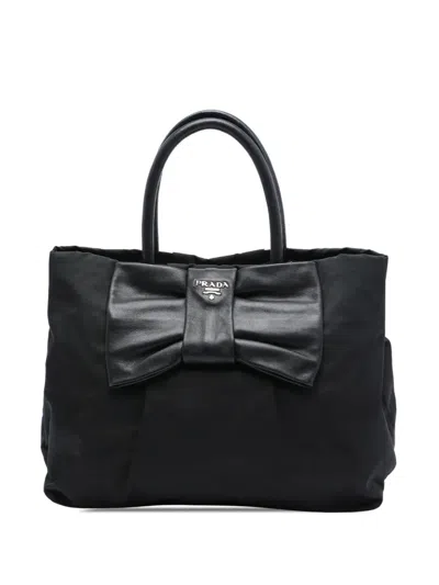 Pre-owned Prada 2013-2026 Tessuto Fiocco Bow Tote Bag In 黑色