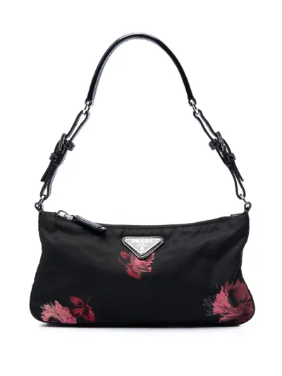 Pre-owned Prada 2013-2026 Tessuto Floral Stampato Pochette Shoulder Bag In Black