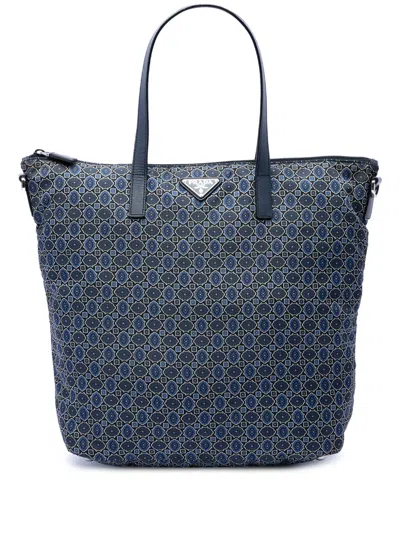 Pre-owned Prada 2013-2026 Tessuto Floral Stampato Satchel In Blue