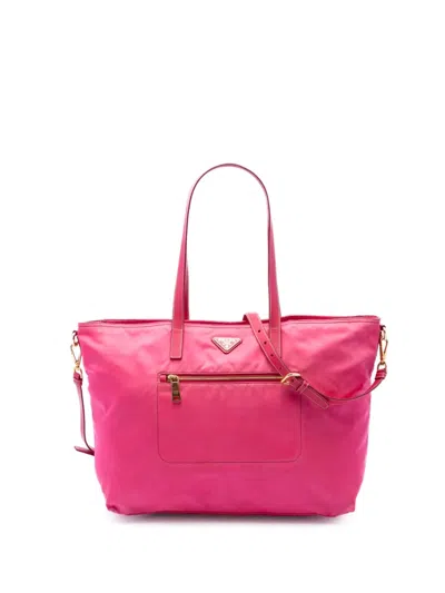 Pre-owned Prada 2013-2026 Tessuto Front Pocket Satchel In Pink