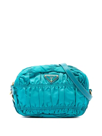 Pre-owned Prada 2013-2026 Tessuto Gaufre Crossbody Bag In Blue