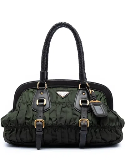 Pre-owned Prada 2013-2026 Tessuto Gaufre Frame Handbag In Green