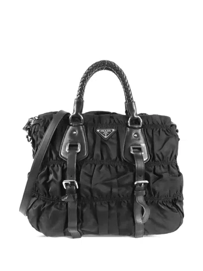 Pre-owned Prada 2013-2026 Tessuto Gaufre Satchel In Black