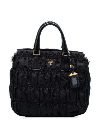 Pre-owned Prada 2013-2026 Tessuto Gaufre Satchel In Black