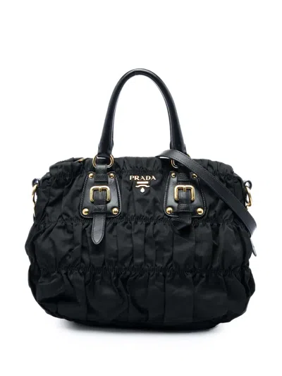 Pre-owned Prada 2013-2026 Tessuto Gaufre Satchel In Black