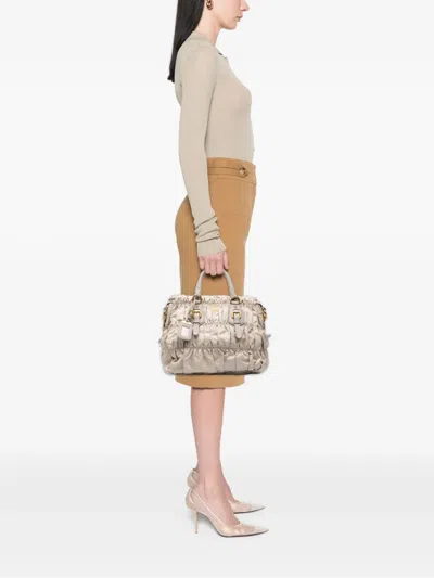 Pre-owned Prada 2013-2026 Tessuto Gaufre Satchel In Brown