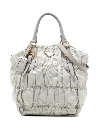 Pre-owned Prada 2013-2026 Tessuto Gaufre Satchel In Gray