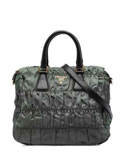 Pre-owned Prada 2013-2026 Tessuto Gaufre Satchel In Green