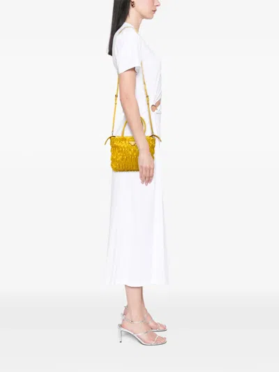 Pre-owned Prada 2013-2026 Tessuto Gaufre Satchel In Yellow