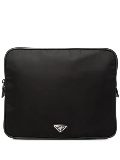 Pre-owned Prada 2013-2026 Tessuto Laptop Case Clutch Bag In Black