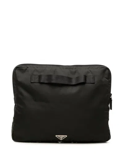 Pre-owned Prada 2013-2026 Tessuto Laptop Case Clutch Bag In Black