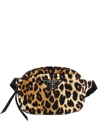 Pre-owned Prada 2013-2026 Tessuto Leopard Print Belt Bag In Neutral