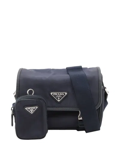 Pre-owned Prada 2013-2026 Tessuto Messenger Bag Crossbody Bag In Blue