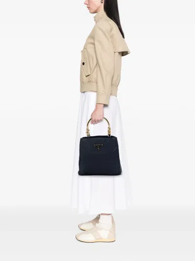 Pre-owned Prada 2013-2026 Tessuto Metal Handle Bag Tote Bag In 蓝色