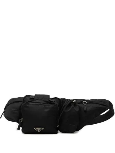 Pre-owned Prada 2013-2026 Tessuto Multi Pocket Belt Bag In Black