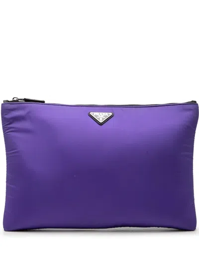 Pre-owned Prada 2013-2026 Tessuto Padded Zip Clutch Bag In Purple